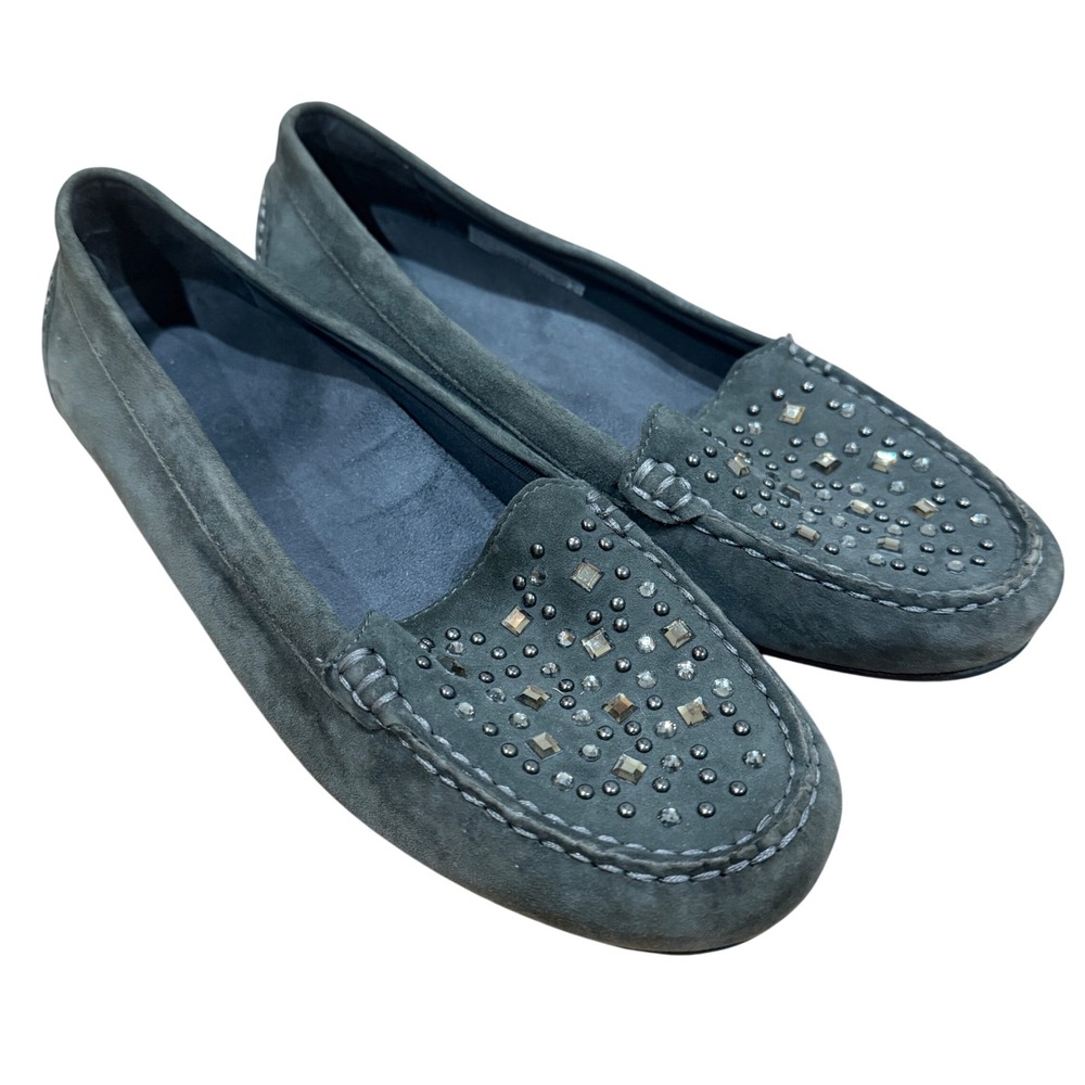 Vionic Athens Gray Suede Jewel Embellished Moccasin Loafers Womens 8.5‎